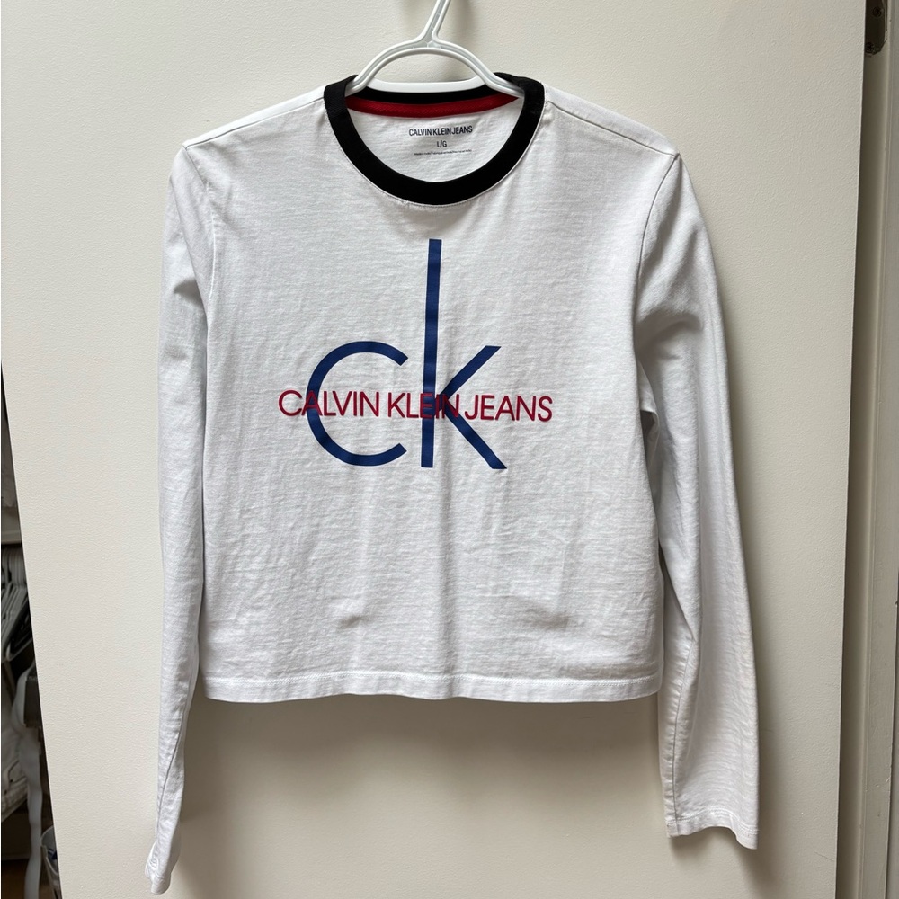 Calvin Klein White Long Sleeve Cropped Top